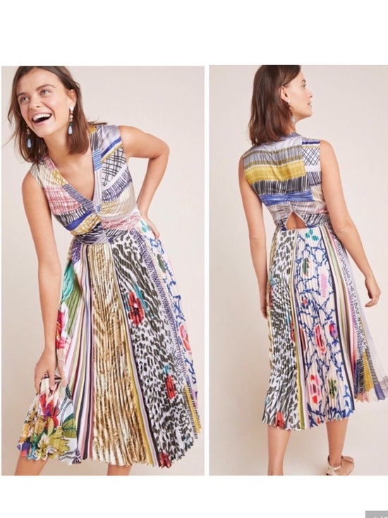 Anthropologie Dresses & Skirts - Anthropologie Geisha Designs Jacinta Pleated Satin Patchwork Print Midi Size 4